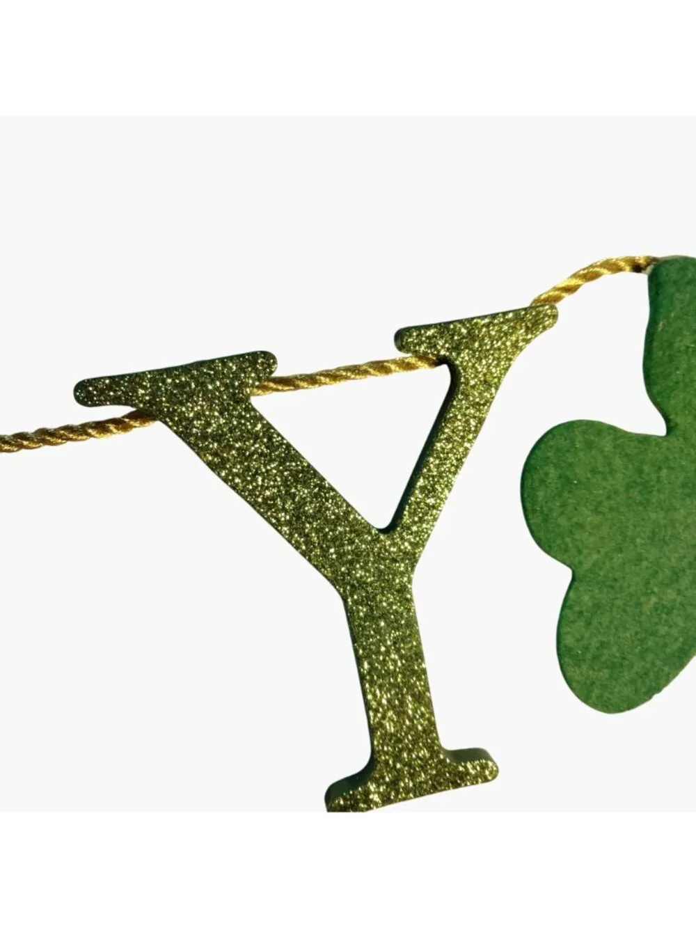 Lucky St Patricks Day Garland 38 In Green Glitter Shamrocks Luck of Irish